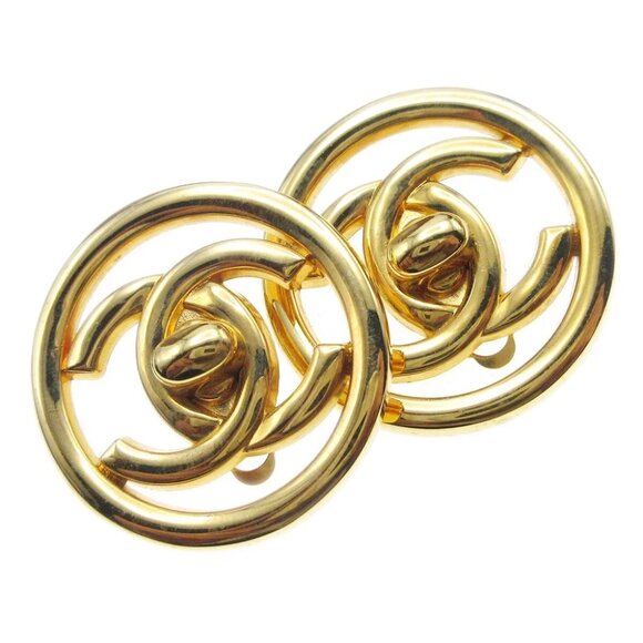 Chanel Turnlock Round Earrings Clip-On Gold 97P - Picture 4 of 4